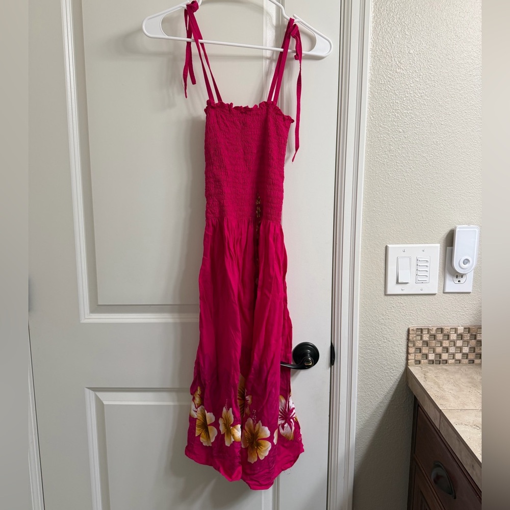 Hawaiian Print Women's Dress Fuchsia Floral Kids Dress